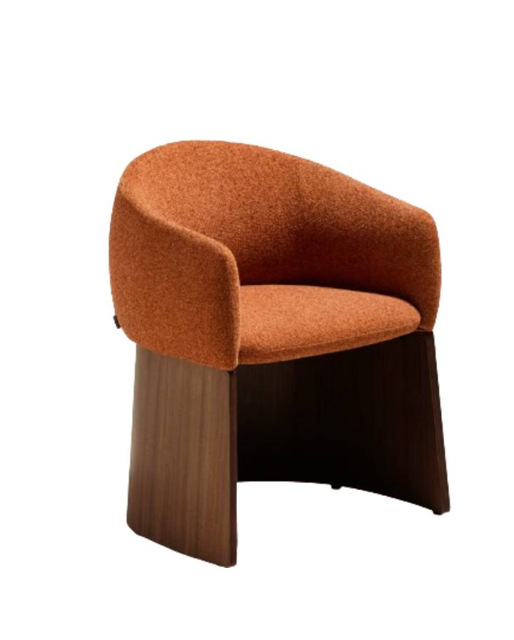CHAISE BOSCA EN CHENILLE TERRACOTTA ET PLACAGE DE NOYER