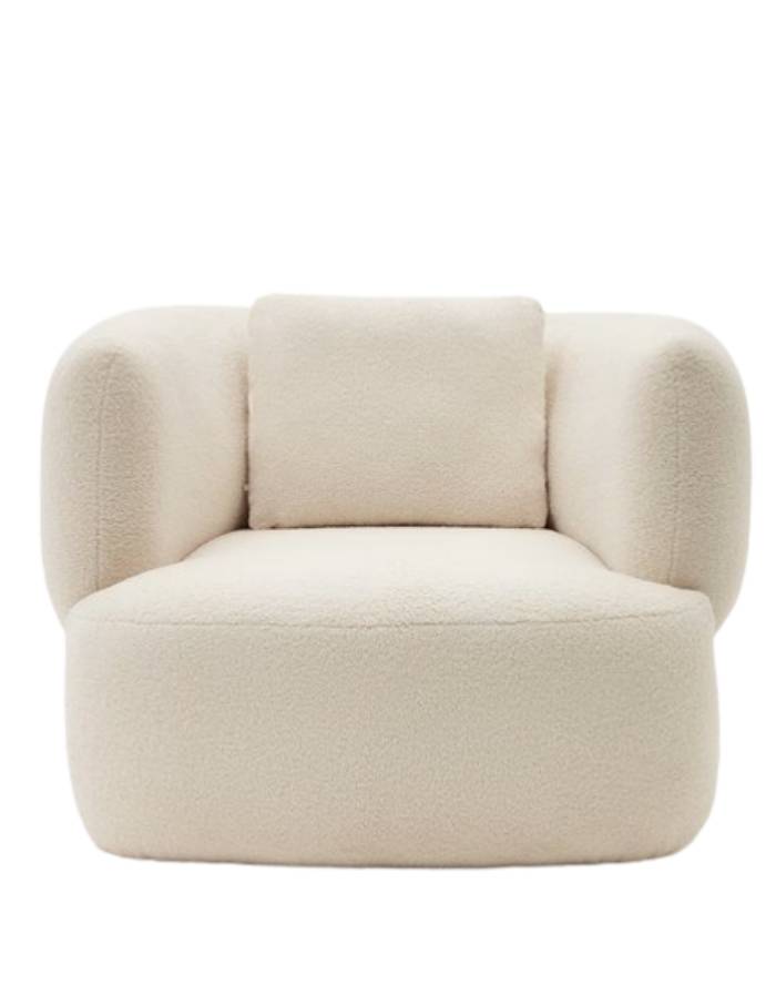 Fauteuil Martina en bouclette écru avec coussin
