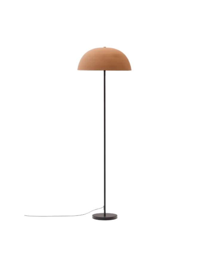 Lampadaire Nibla en métal noir et abat-jour avec effet terre cuite