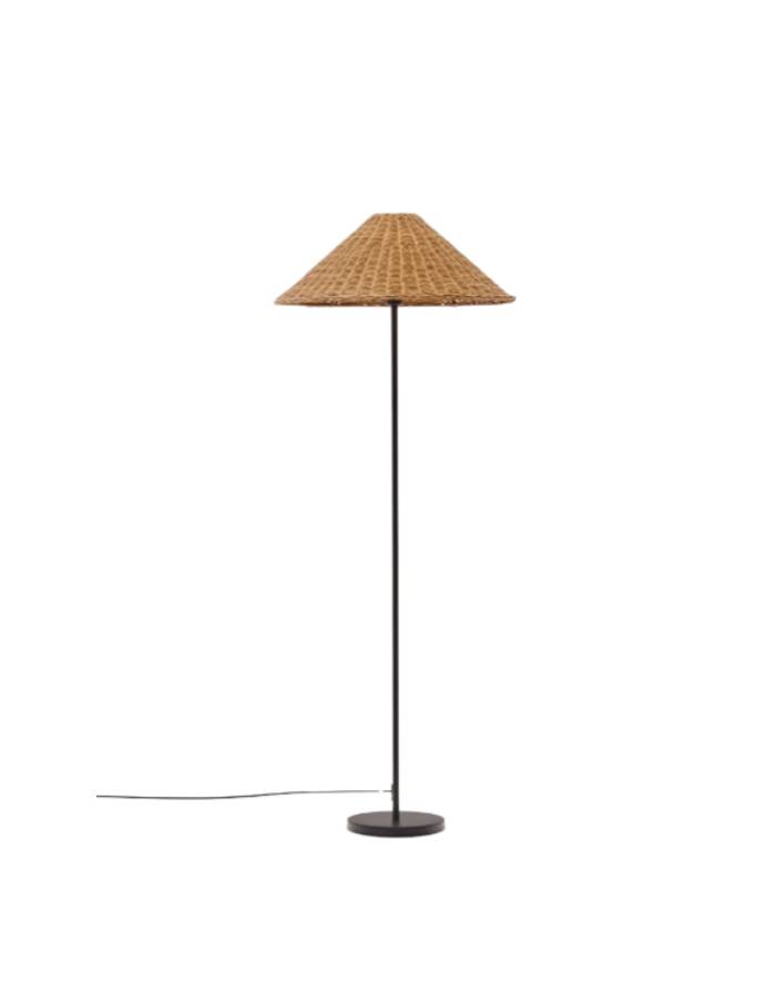 Lampadaire Urania en rotin et métal avec finition peinture noire