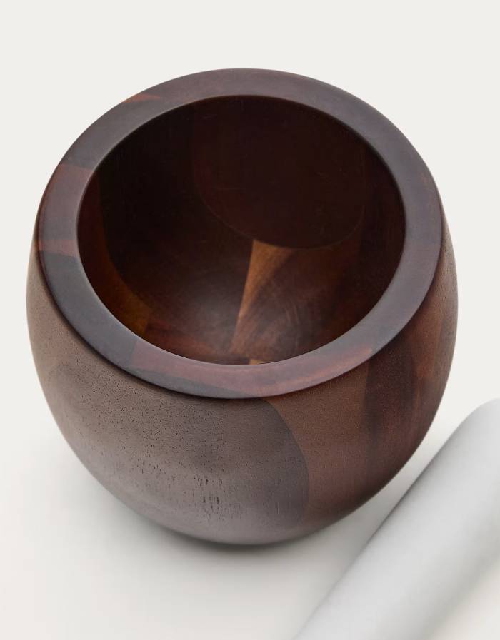 Mortier Tori en bois d’acacia et marbre blanc