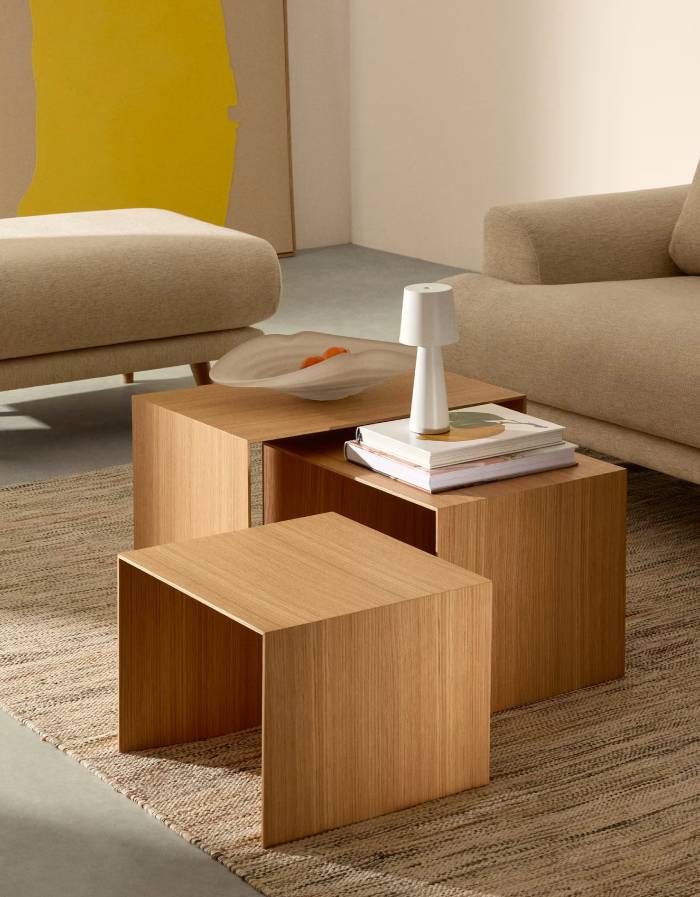 Ensemble Litto de 3 tables gigognes en placage de chêne 60 x 40
