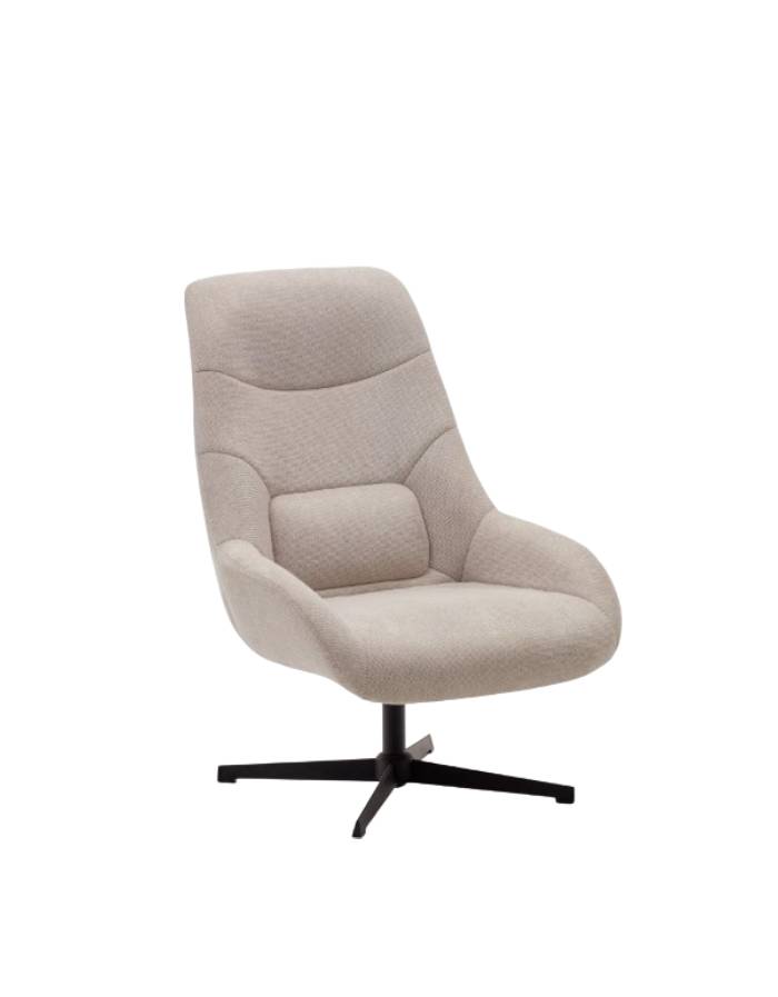 Fauteuil giratoire Celida en chenille beige et acier