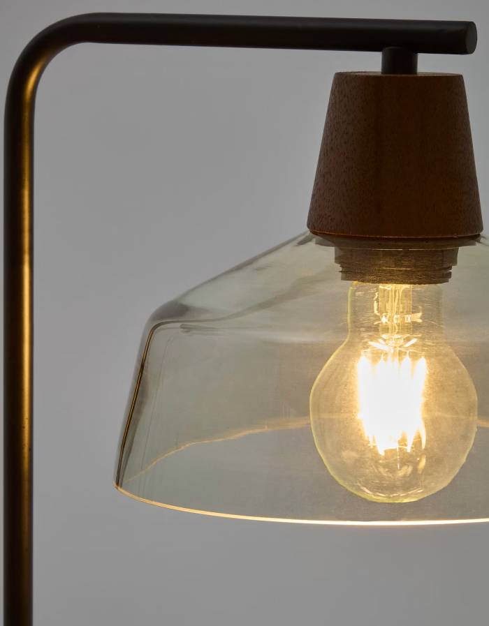 Lampe de table avec pied Silex en métal et verre vert