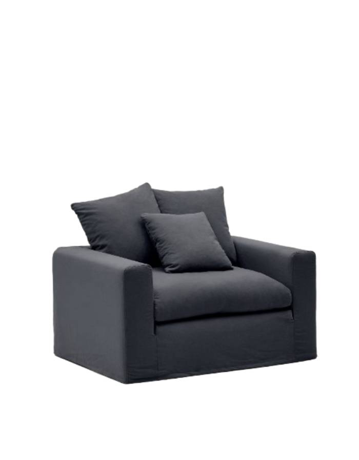 Fauteuil déhoussable Nora avec coussin en lin et coton gris anthracit