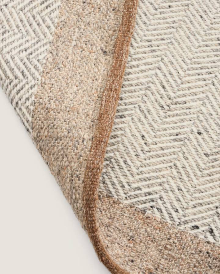 Tapis de couloir Nifelia jacquard en laine beige 200 x 80 cm