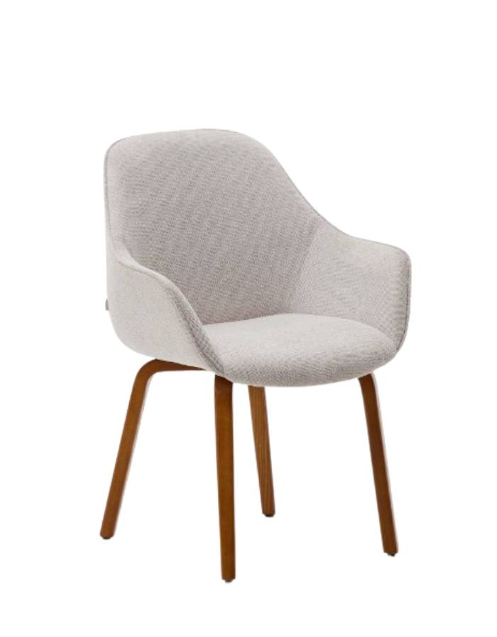 Chaise  Aleli en chenille beige pieds en bois frêne