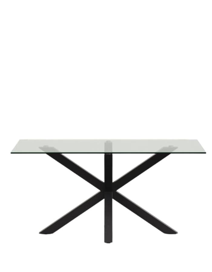 Table Argo en verre et pieds en acier finition noire 160 x 90 cm