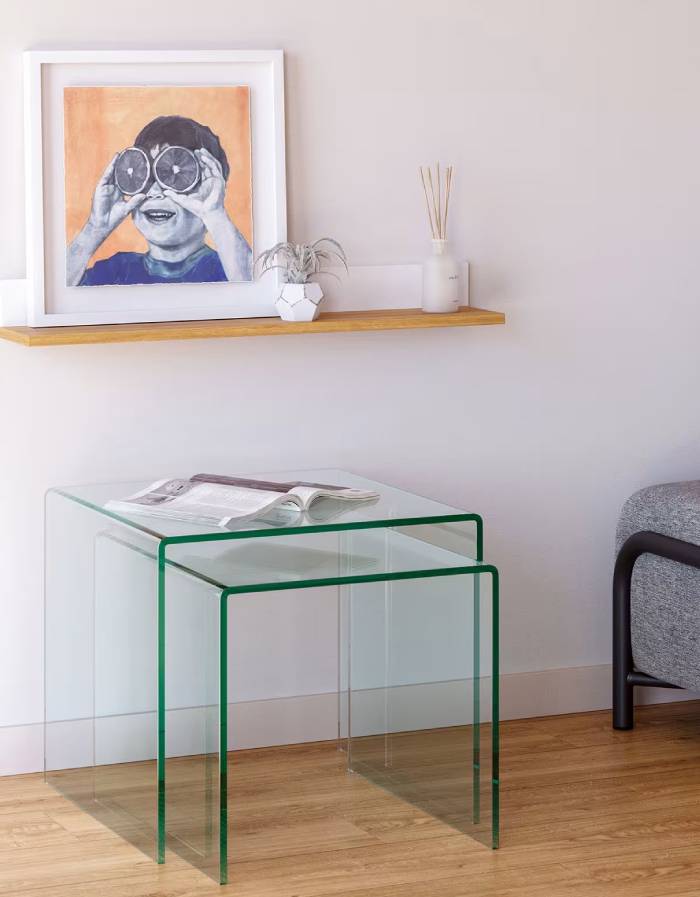 BURANO Ensemble Burano de 2 tables gigognes en verre pieds verre
