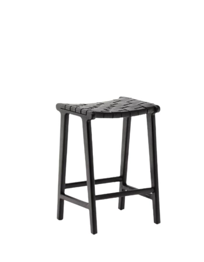 Tabouret Calixta en cuir et bois de acajou, finition noire, hauteur 67 cm
