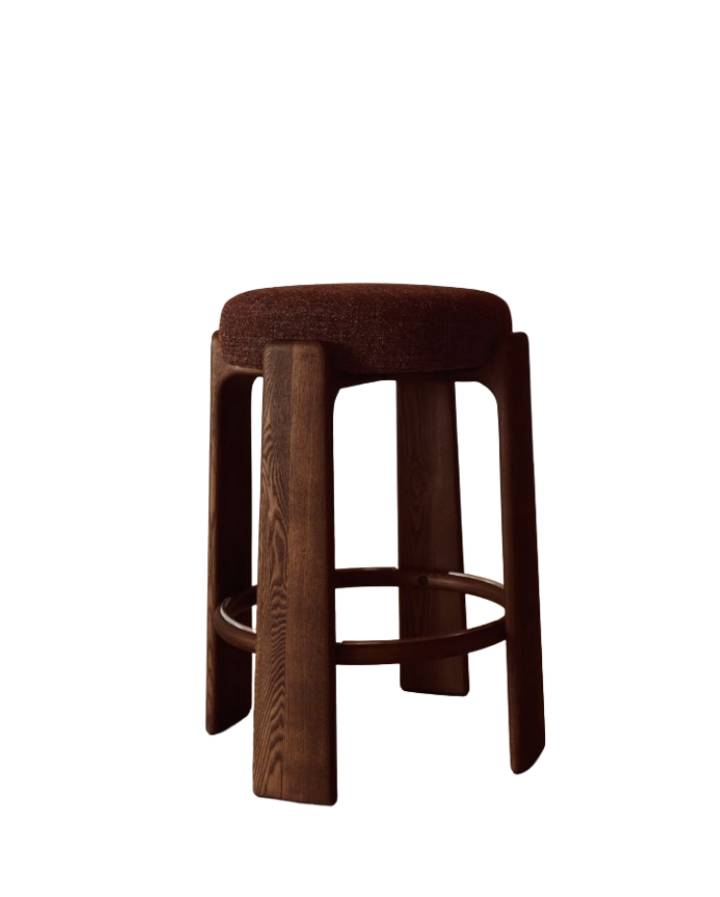 Tabouret Granite en tissu chenille marron et bois de frêne