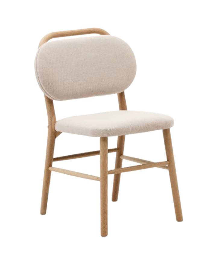 Chaise Helda en chenille beige et bois de chêne