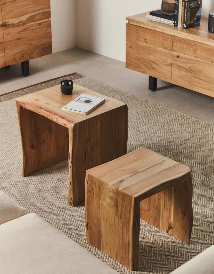 Ensemble Lomiri  2 tables auxiliaires gigognes  bois d’acacia H50 L50