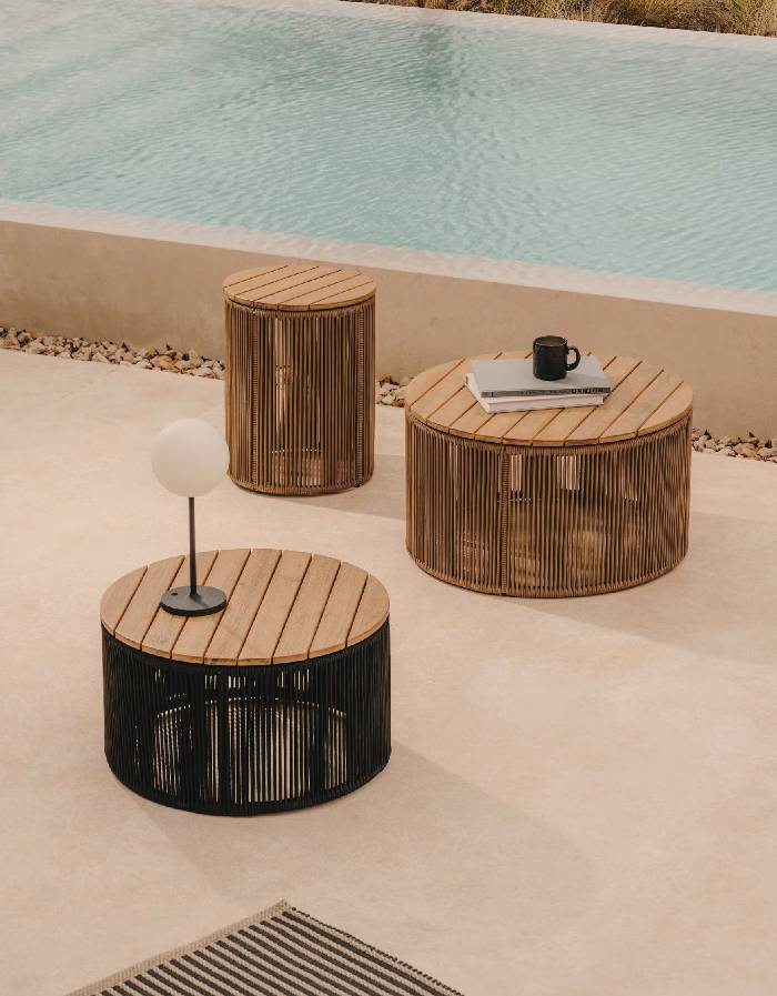 DANDARA Table auxiliaire  en acier, corde beige