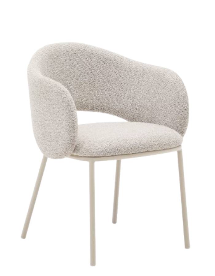 Chaise Maina en tissu chenille épais et pieds en acier beige