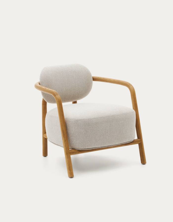 MELQUI Fauteuil beige en bois de chêne