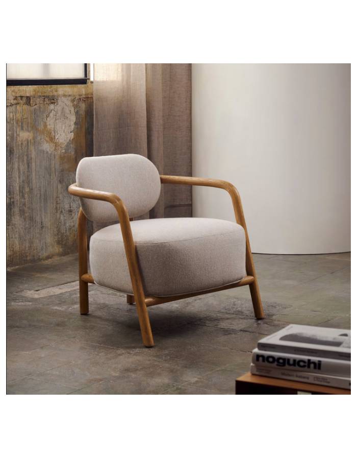 MELQUI Fauteuil beige en bois de chêne