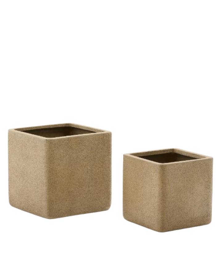 MINOA Set de 2 cache-pots  avec effet pierre moutarde