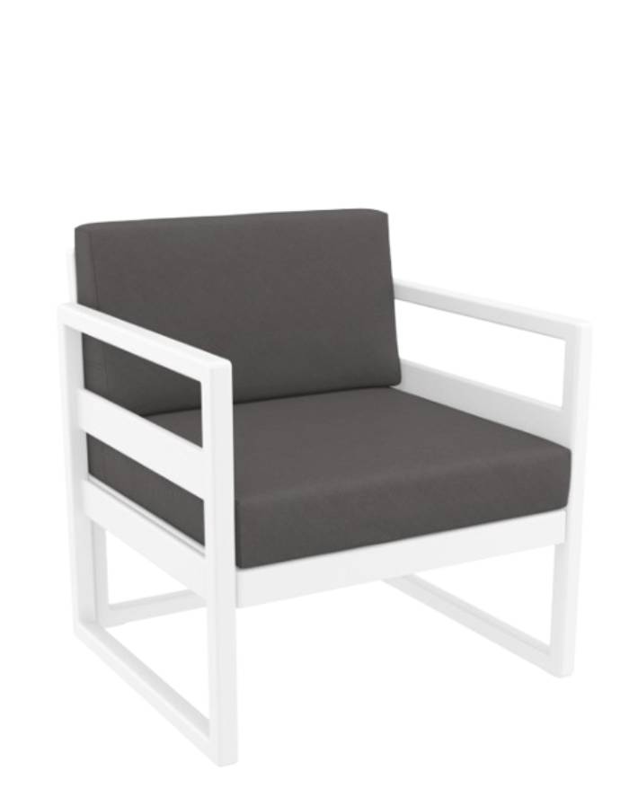 MYKONOS LOUNGE FAUTEUIL STRUCTURE GRIS CUSHION NOIR