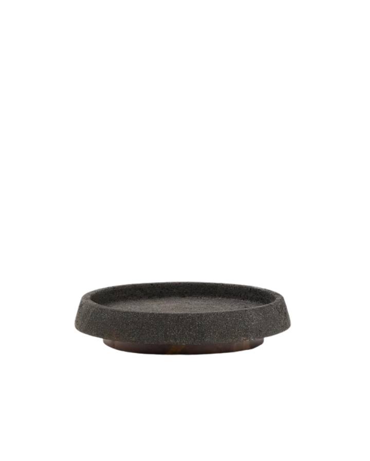 Centre de table Naro en pierre noire et bois de teck Ø 38 cm