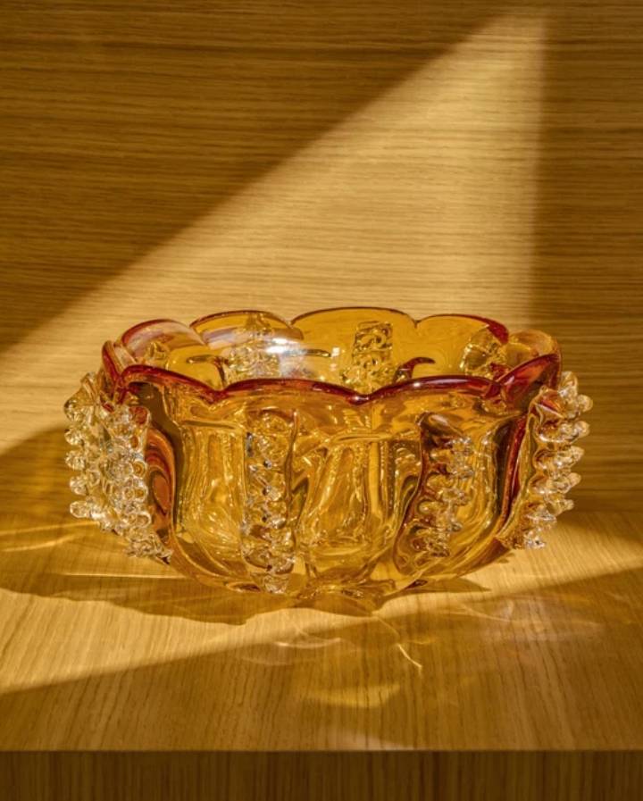 CENTRE DE TABLE NICORA EN VERRE ORANGE 30 CM