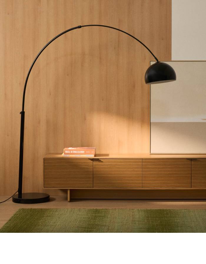 LAMPADAIRE MADALI EN ACIER AVEC FINITION NOIR BRILLANT ET MARBRE