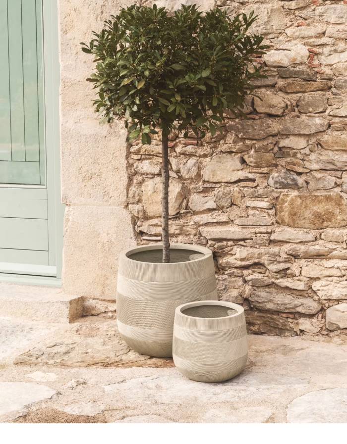 ENSEMBLE TIVAL DE 2 CACHE-POTS EFFET CIMENT BEIGE Ø50 ET 30 CM