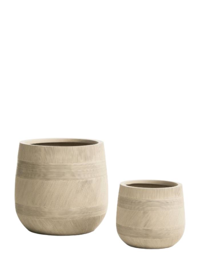 ENSEMBLE TIVAL DE 2 CACHE-POTS EFFET CIMENT BEIGE Ø50 ET 30 CM