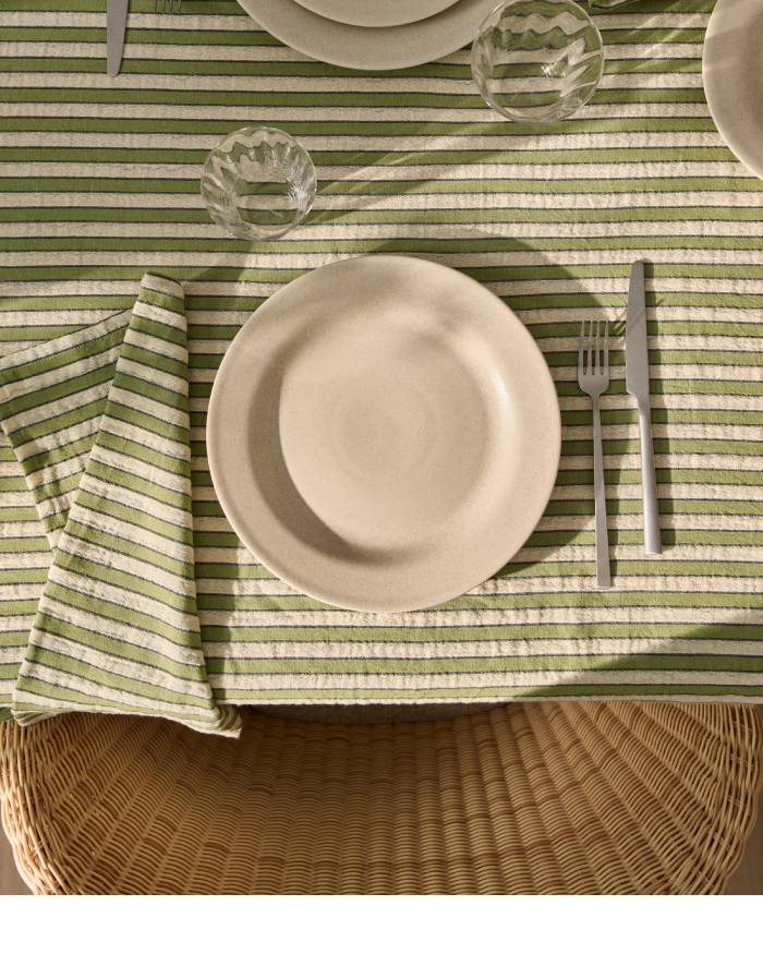 ENSEMBLE ULENA DE 2 SERVIETTES 100% COTON A RAYURES VERTES