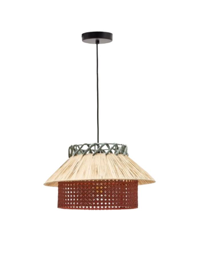 PULMI Plafonnier  en raphia naturel, terracotta et bleu