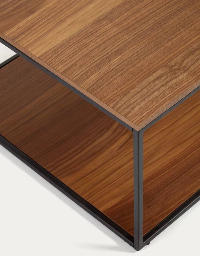 Table basse Yoana en placage de noyer et structure en métal noir 110