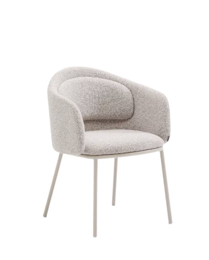 Chaise Idaira en tissu chenille épais et pieds en acier beige