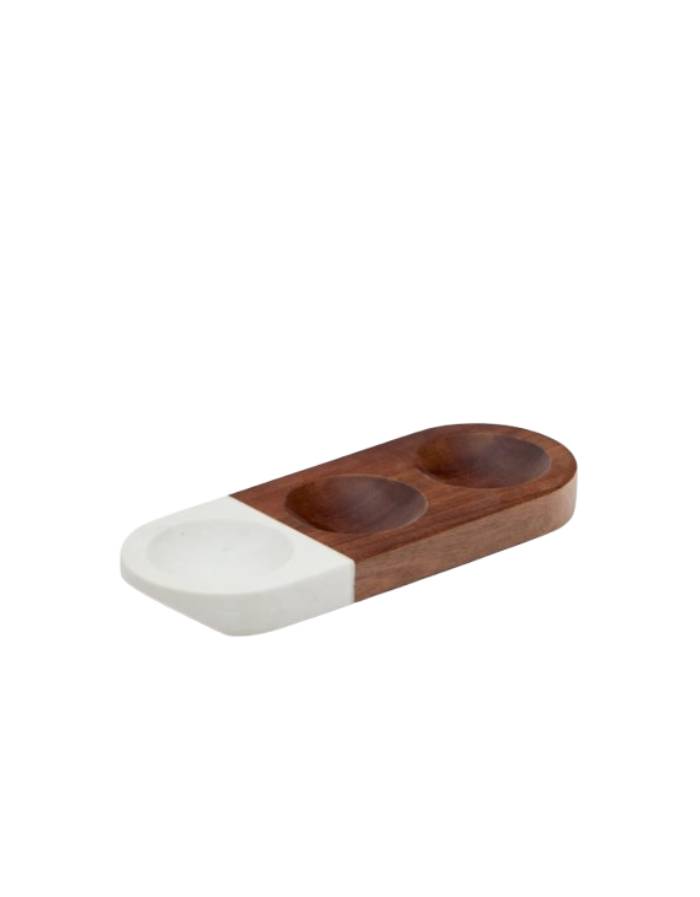 Coupelle à apéritif Tori en bois d’acacia et marbre blanc