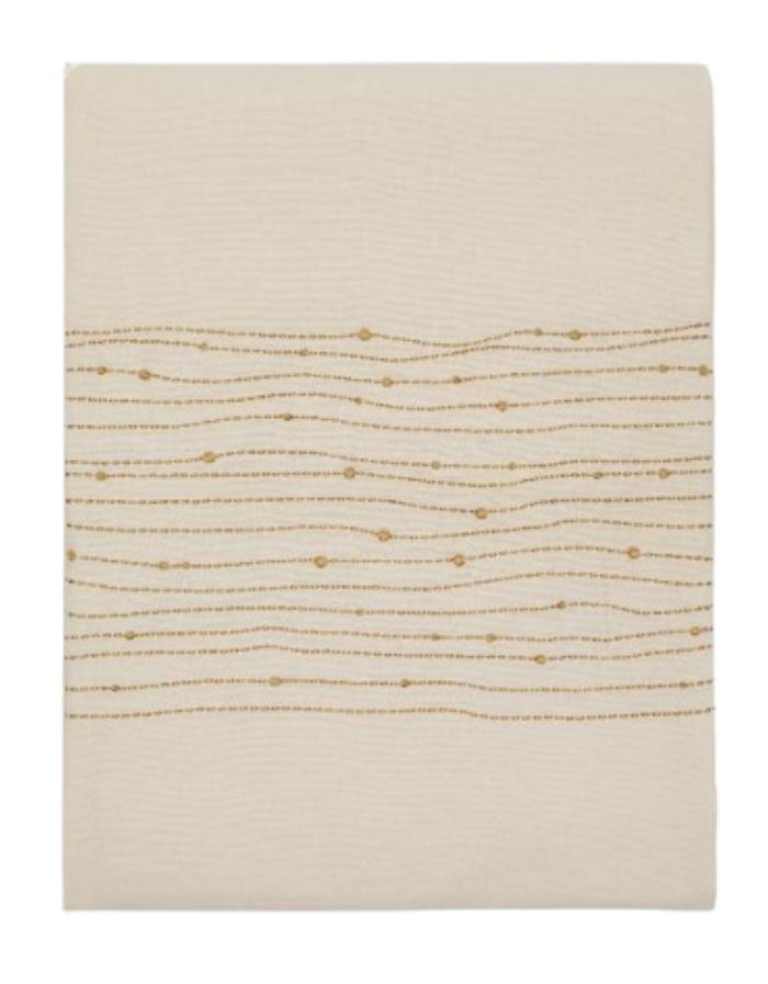 Nappe Flia  lin et coton blanc  détail brodé  fil lurex doré 150X250
