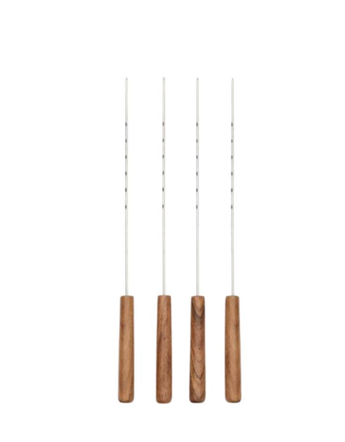 Ensemble Idrom de 4 brochettes  en bois d’acacia et métal