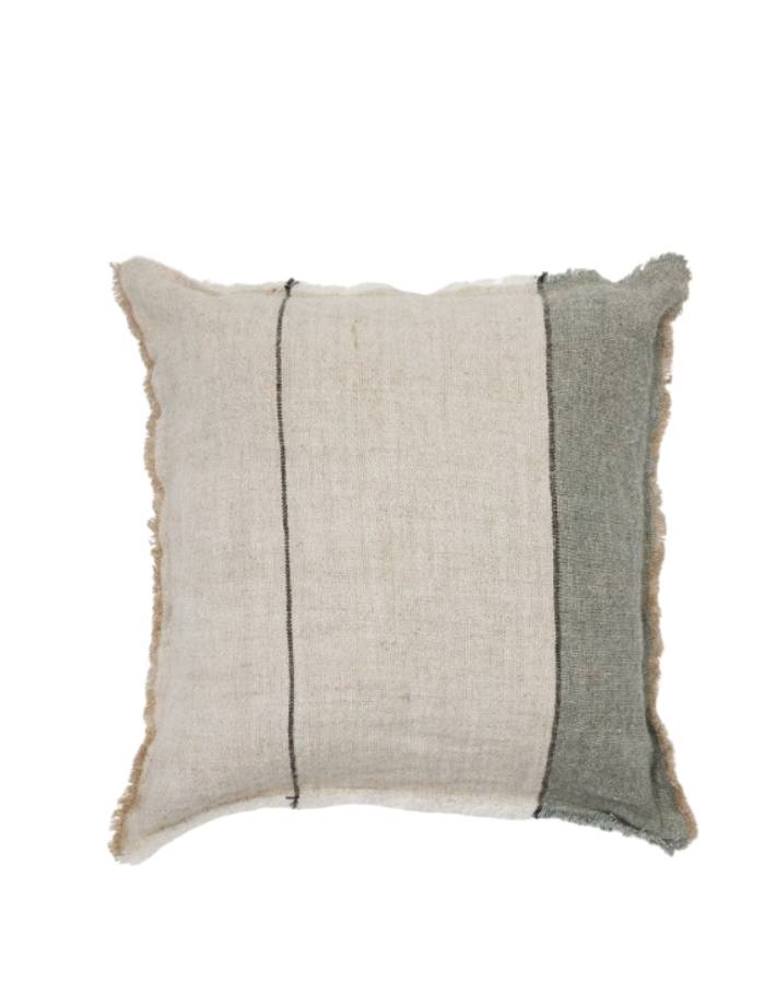 SELOIA Housse de coussin  100 % lin à rayures et frange 50X50