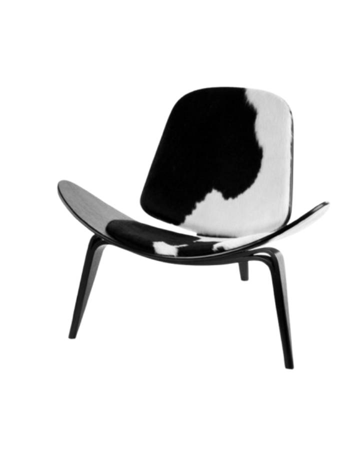 FAUTEUIL SHELL PEAU DE VACHE 74.5X91X82 BOIS BLANC NOIR