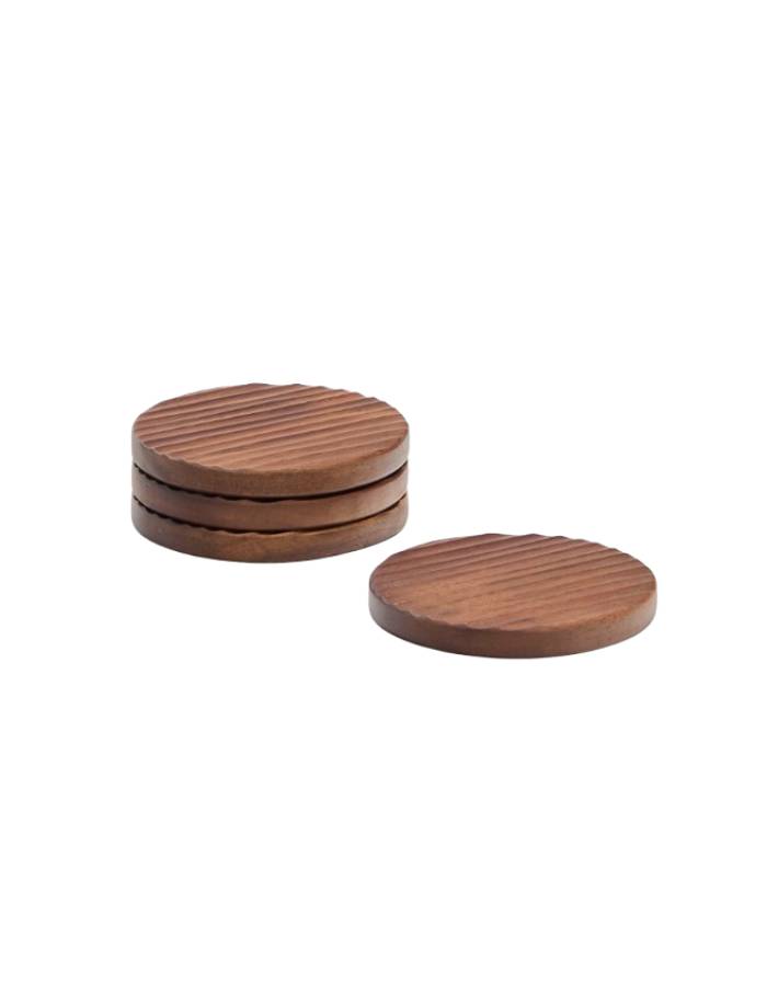 Ensemble Rommu de 4 sous-verres en bois d’acacia