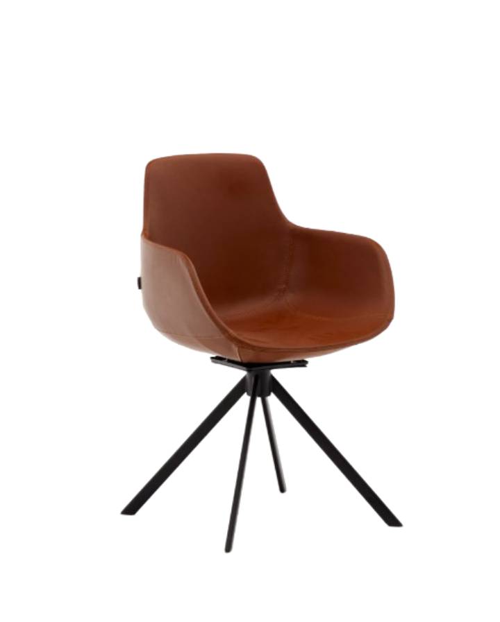 Chaise giratoire auto-retour Tissiana cuir synthétique marron alumi