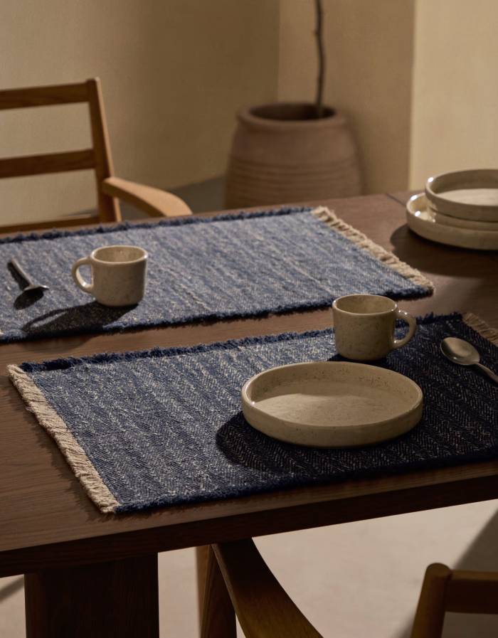 SILATI Ensemble  de 2 sets de table en lin avec frange