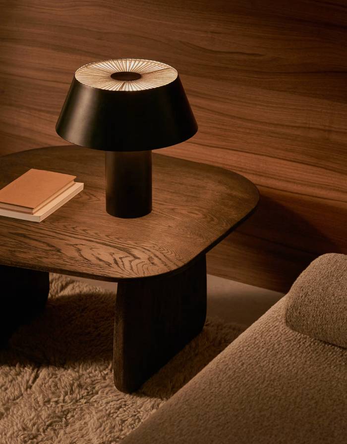 ANCARE Lampe de table  en métal noir et corde beige
