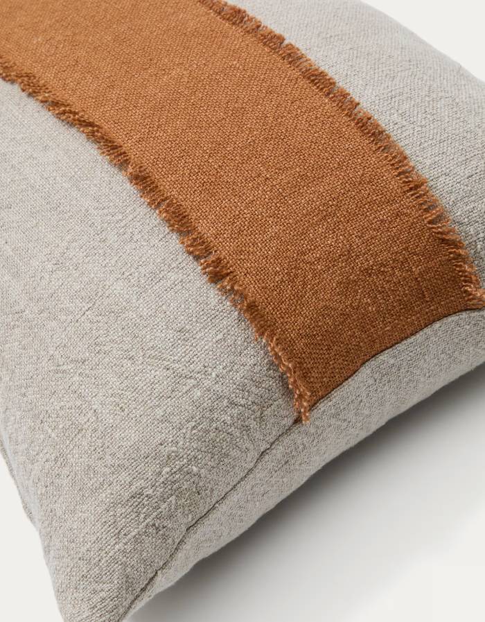 DAF Housse de coussin 100 % lin beige et terracotta