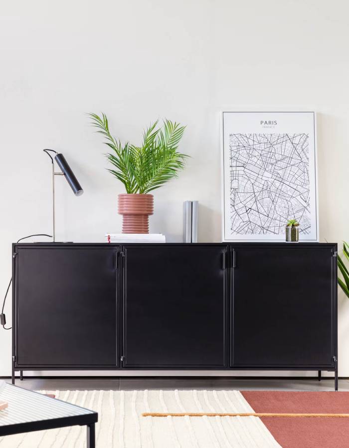 SHANTAY Buffet  3 portes en acier finition peint noir
