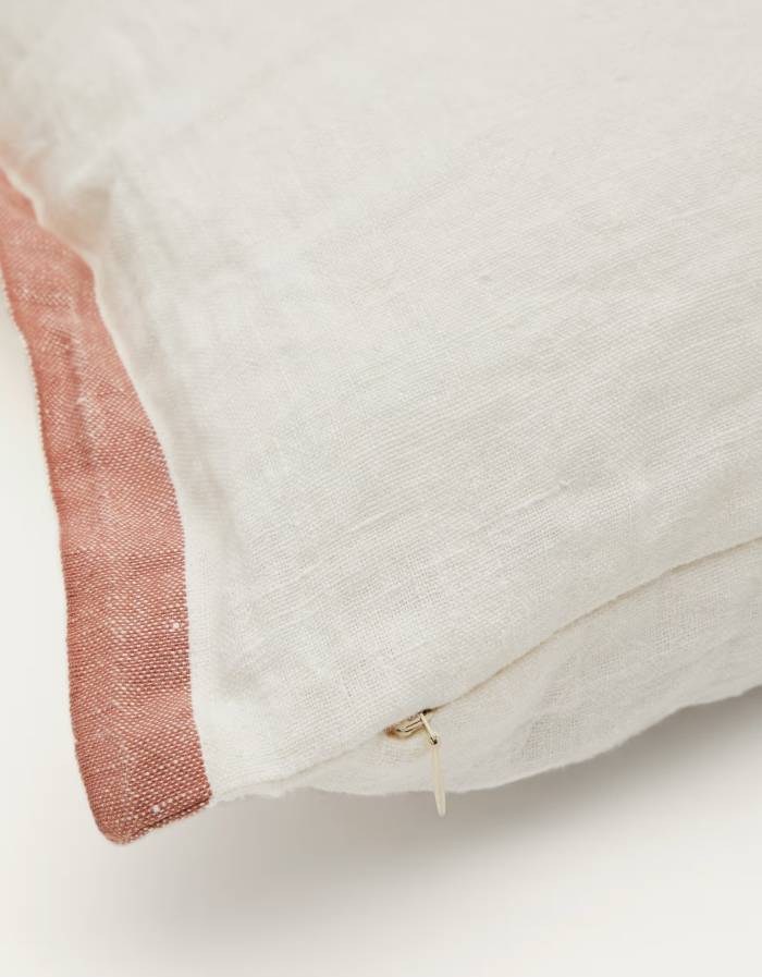 SUERTA Housse de coussin  100 % lin blanche et terraco