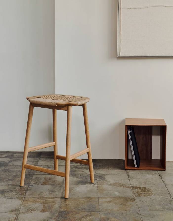 Tabouret  Enit corde papier beige bois  chêne