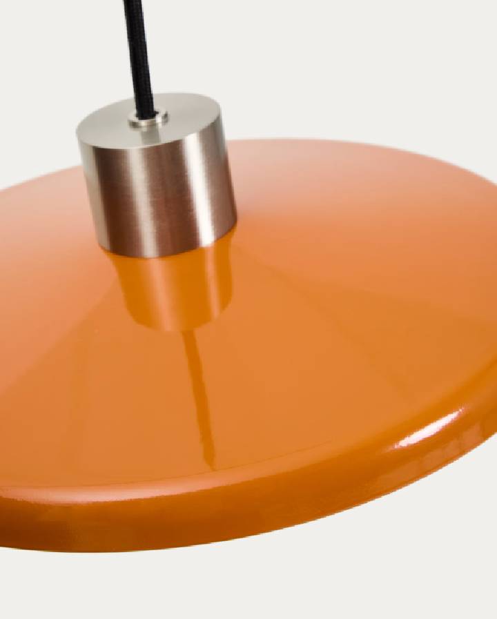 Suspension Nuvira en métal brossé gris clair et abat-jour orange