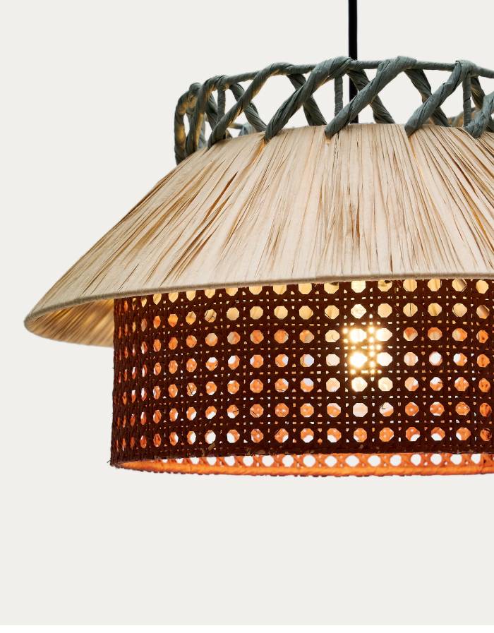 PULMI Plafonnier  en raphia naturel, terracotta et bleu