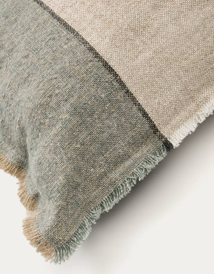 SELOIA Housse de coussin  100 % lin à rayures et frange 50X50