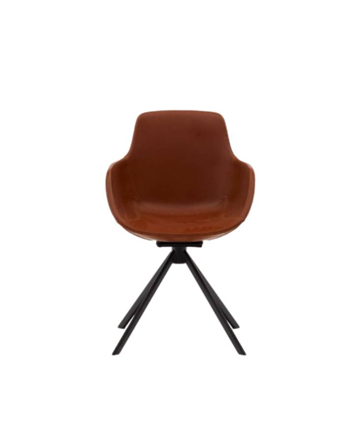 Chaise giratoire auto-retour Tissiana cuir synthétique marron alumi