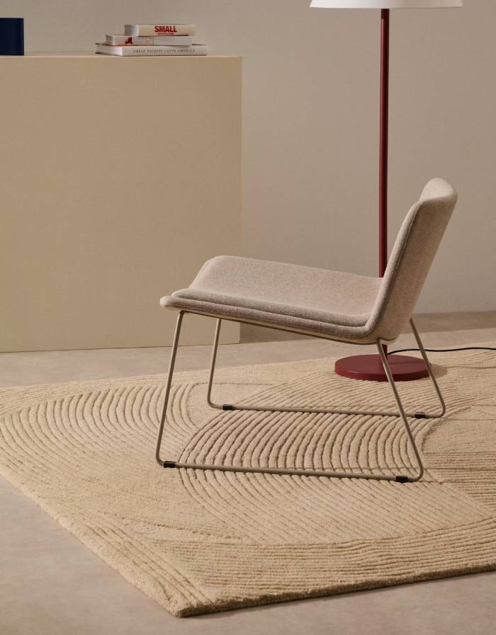 Fauteuil Zahara beige et acier finition beige